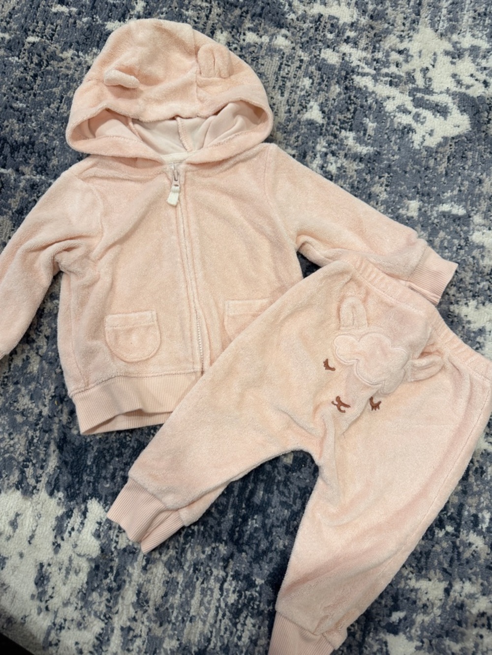Carter's Light Pink Hooded Zip Jacket & Embroidered Joggers Set